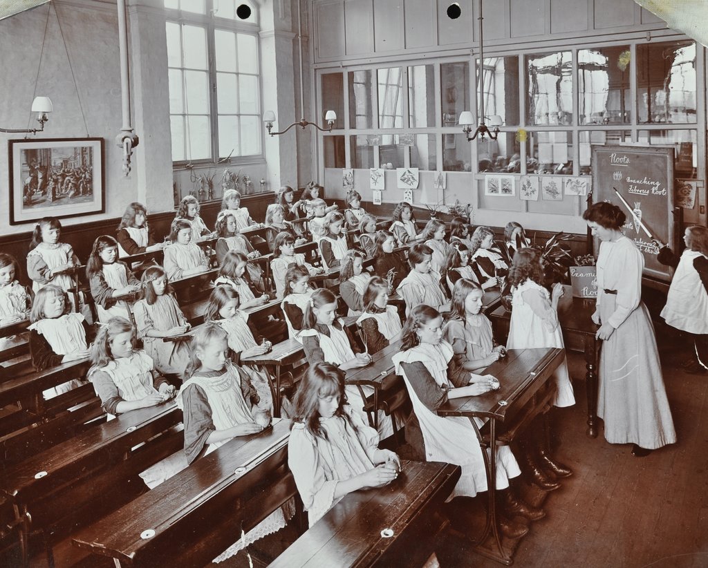 Detail of Classroom scene, Albion Street Girls School, Rotherhithe, London, 1908 by Unknown