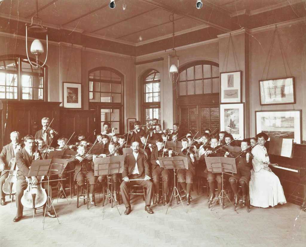 Detail of School orchestra, Cromer Street School/ Argyle School, St Pancras, London, 1906 by Unknown