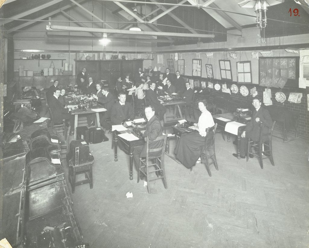 Detail of Typewriting examination class, Queen's Road Evening Institute, London, 1908 by Unknown