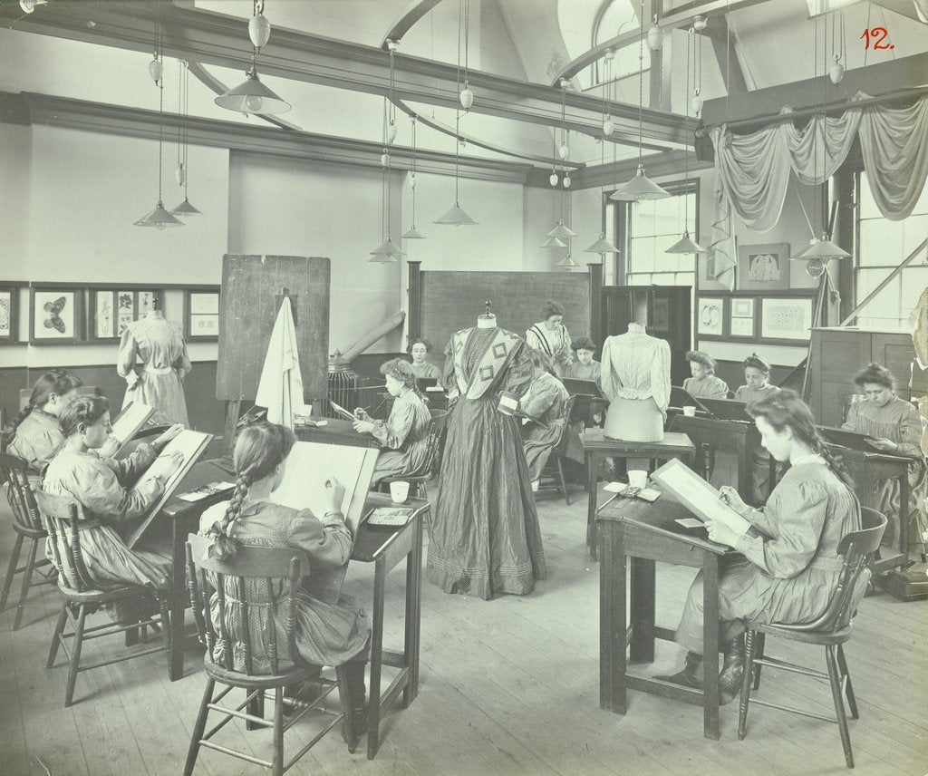 Detail of Ready made clothing class, Shoreditch Technical Institute, London, 1907 by Unknown