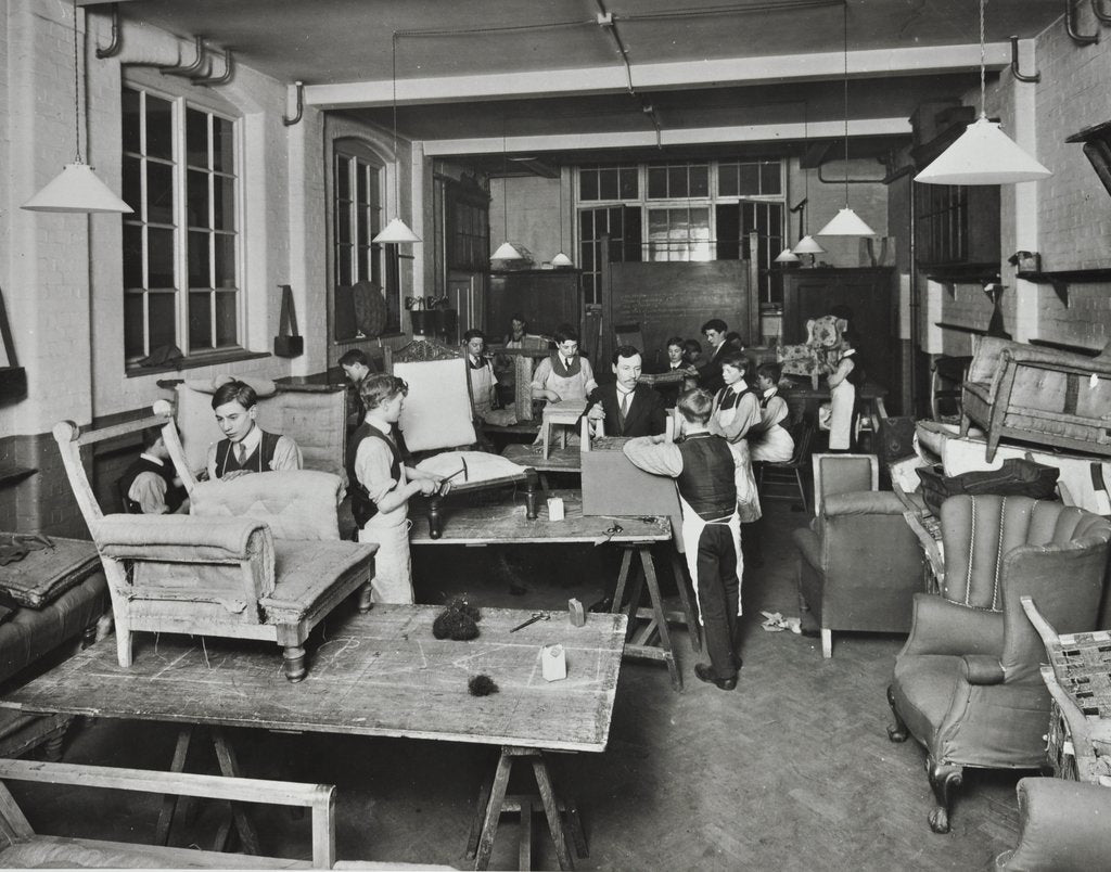 Detail of Male upholstery students, Shoreditch Technical Institute, London, 1914 by Unknown