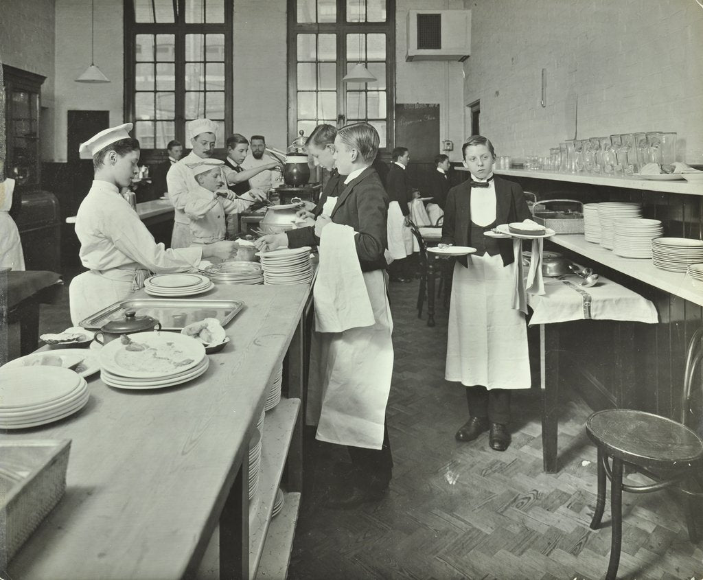 Detail of Student waiters, Westminster Technical Institute, London, 1914 by Unknown