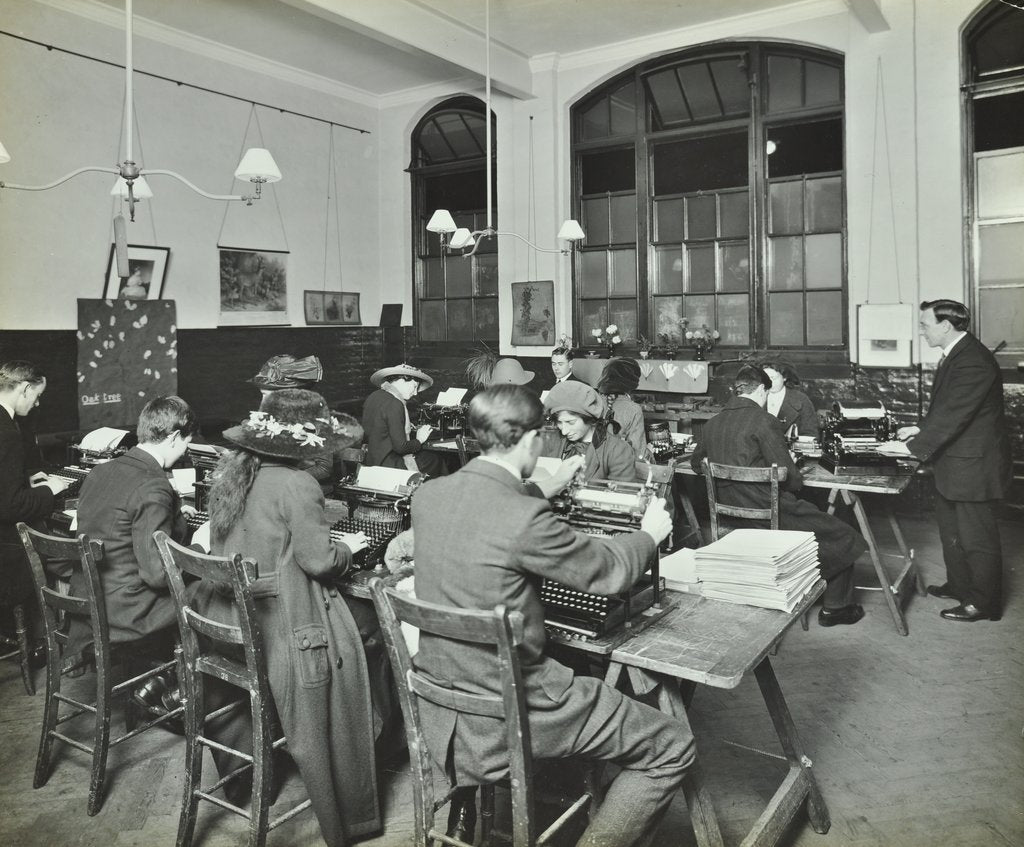 Detail of Typewriting class, Hammersmith Commercial Institute, London, 1913 by Unknown