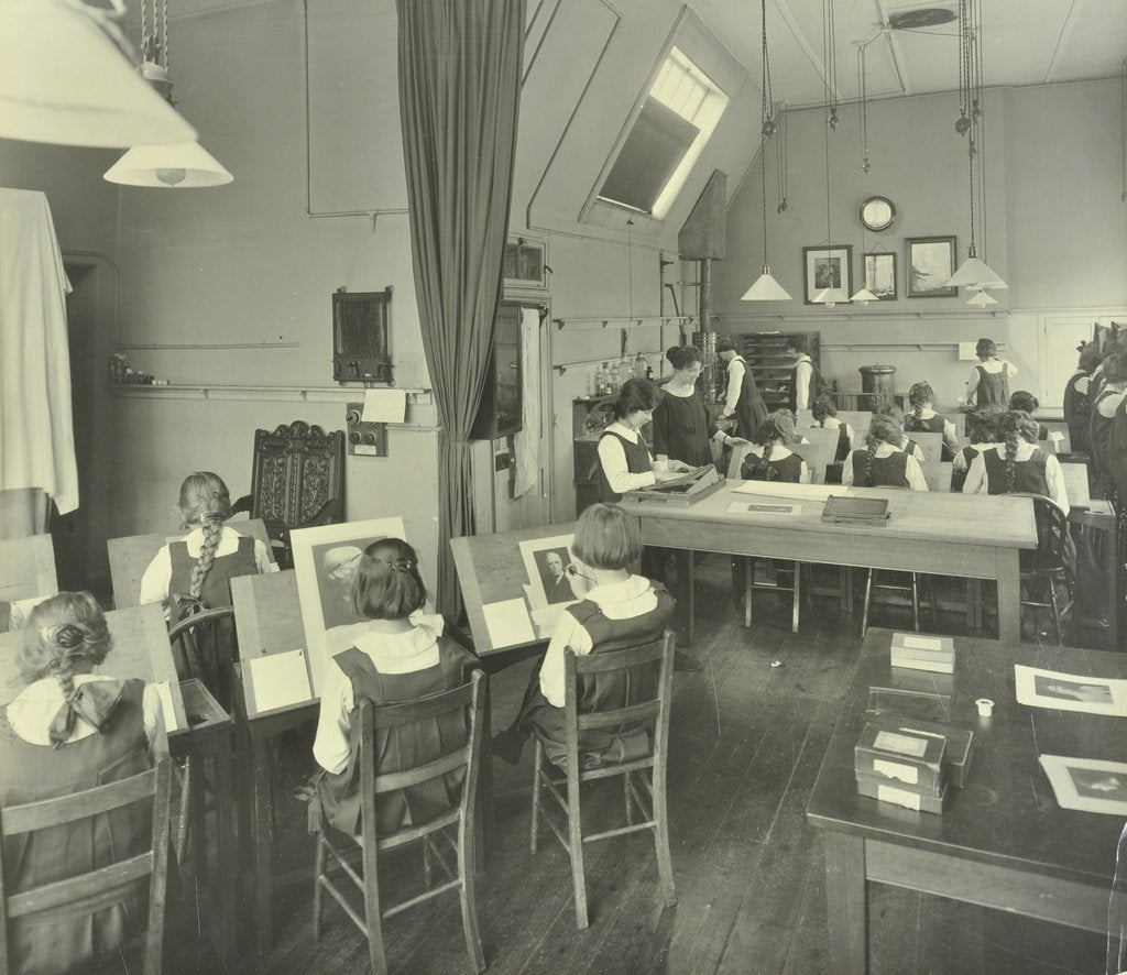 Detail of Photography students, Bloomsbury Trade School for Girls, London, 1923 by Unknown