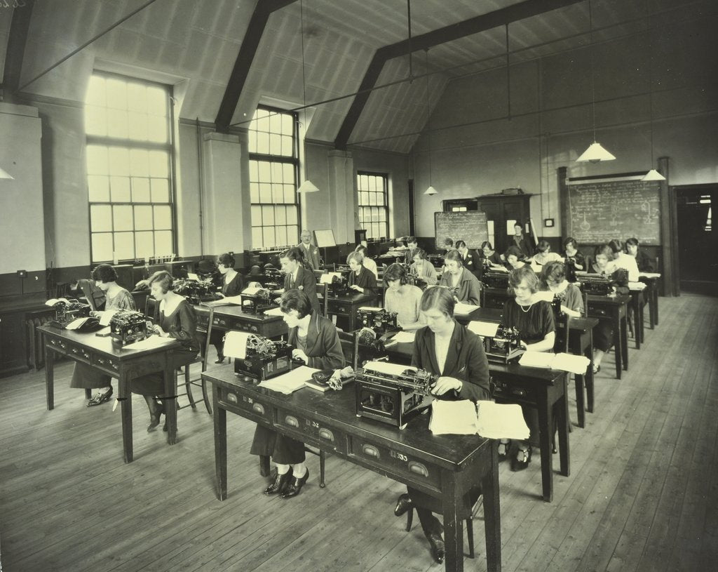 Detail of Typewriting class, Bow and Bromley Commercial Institute, London, 1924 by Unknown