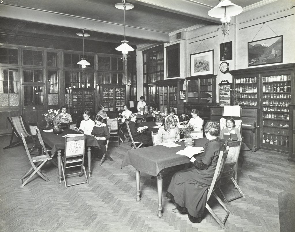 Detail of Students in the Social Hall, Ackmar Road Evening Institute for Women, London, 1914 by Unknown