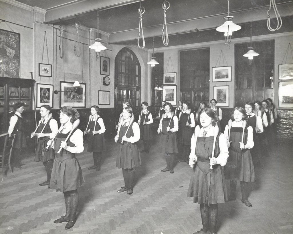 Detail of Students in the gymnasium, Ackmar Road Evening Institute for Women, London, 1914 by Unknown