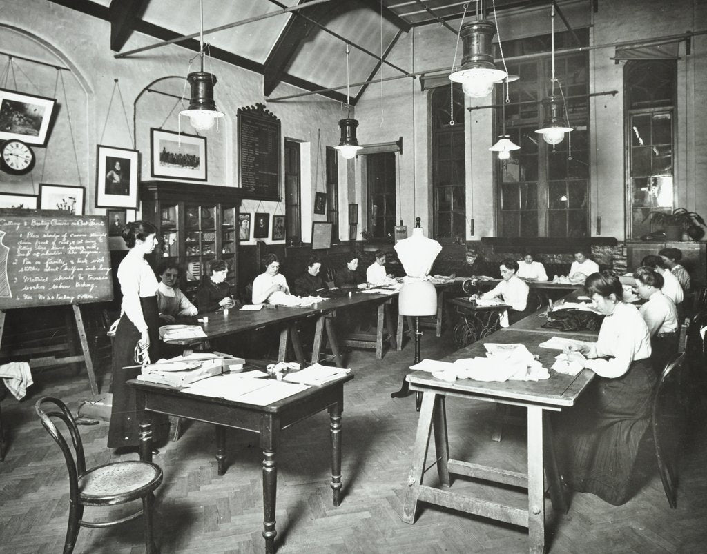 Detail of Senior dressmaking class, Ackmar Road Evening Institute for Women, London, 1914 by Unknown