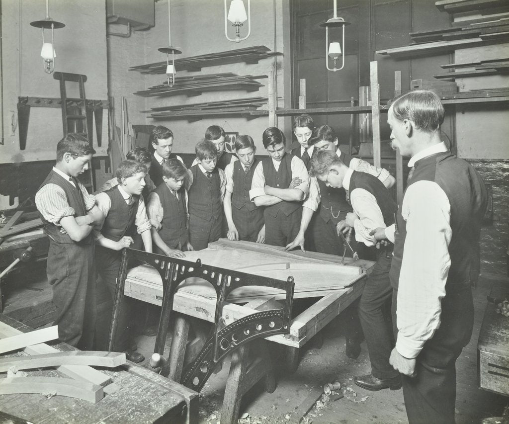 Detail of Making pianos, Benthal Road Evening Institute, London, 1914 by Unknown