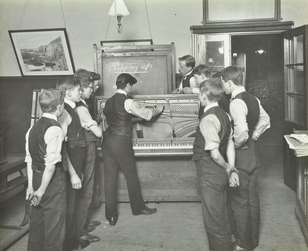 Detail of Constructing a piano, Benthal Road Evening Institute, London, 1914 by Unknown