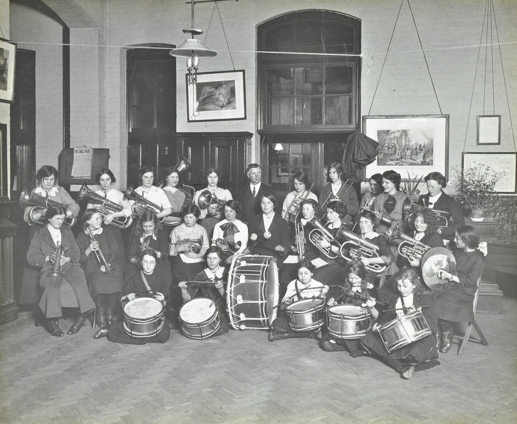 Detail of Women's brass band, Cosway Street Evening Institute for Women, London, 1914 by Unknown