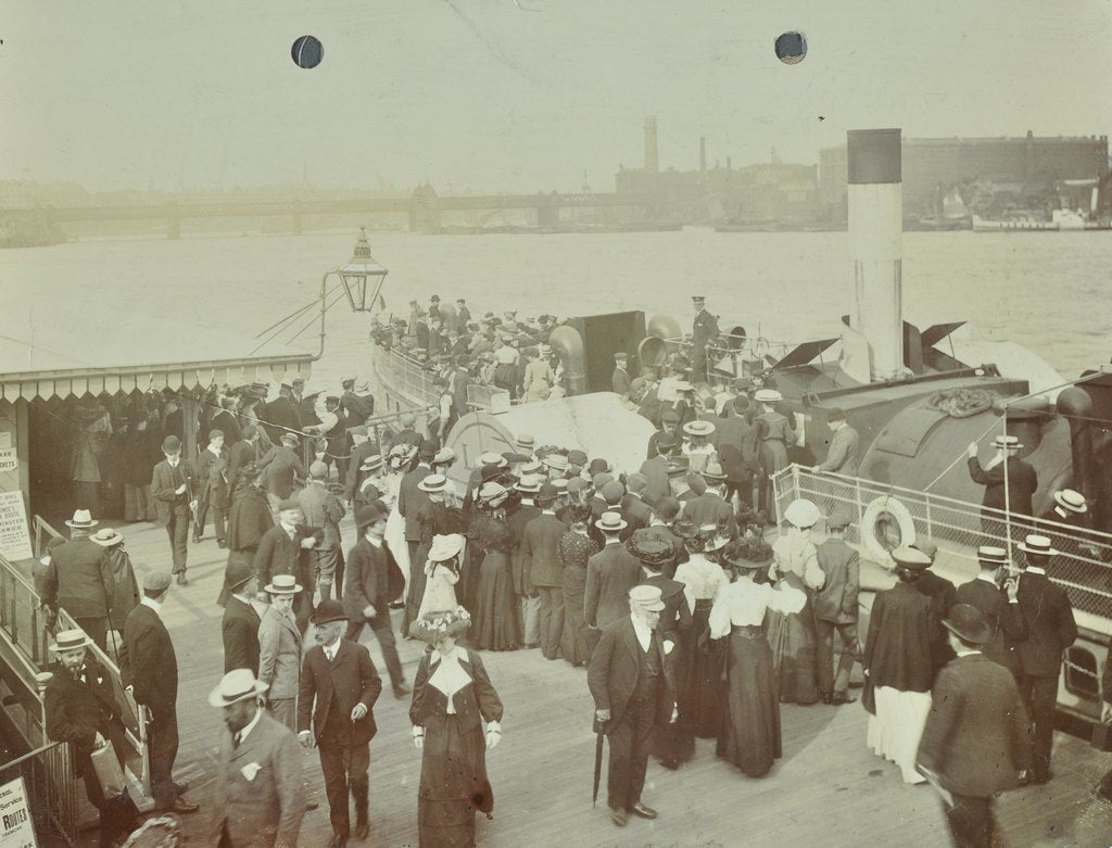 Detail of Passengers boarding the London Steamboat Service, River Thames, London, 1905 by Unknown