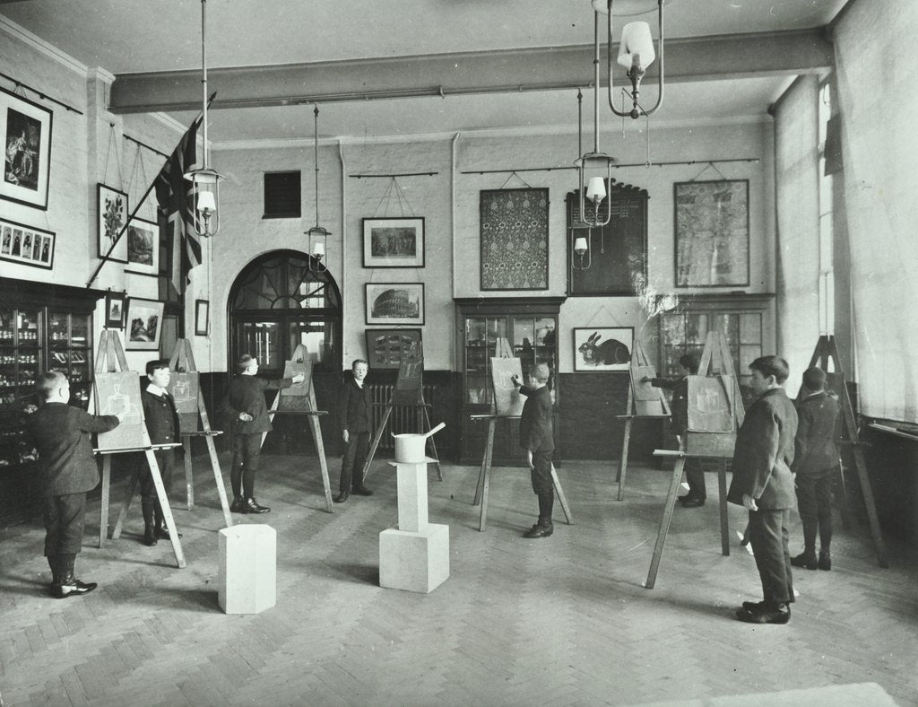 Detail of Object drawing art class, Alma Boys School, Bermondsey, London, 1908 by Unknown