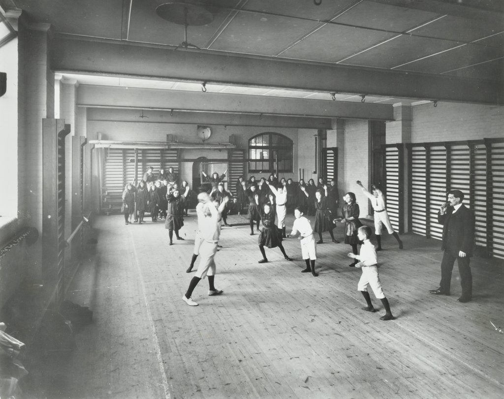 Detail of Boys and girls playing netball, Cable Street School, Stepney, London, 1908 by Unknown