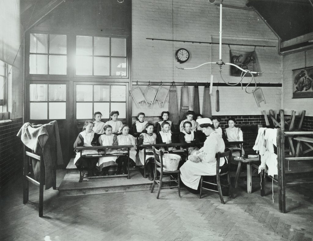 Detail of Housewifery lesson, Childeric Road School, Deptford, London, 1908 by Unknown