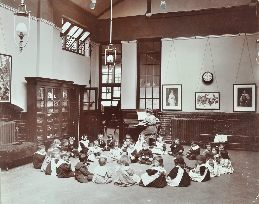 Detail of Music lesson, Southfields Infants' School, Wandsworth, London, 1906 by Unknown