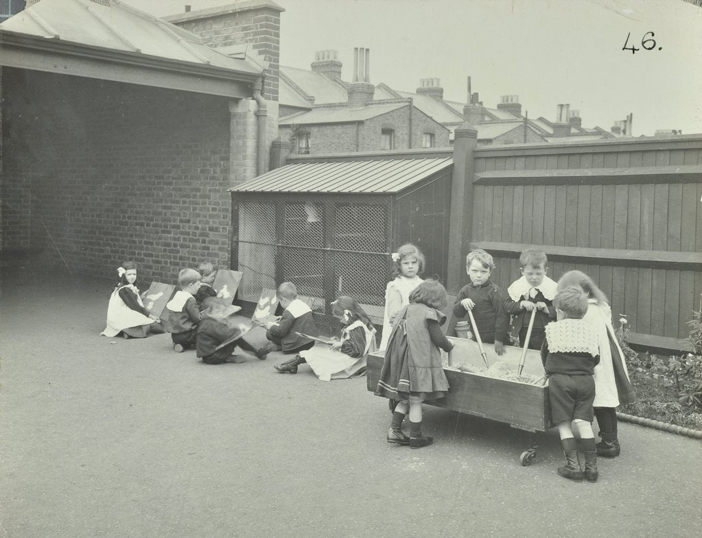 Detail of Children in the playground, Southfields Infants' School, Wandsworth, London, 1906 by Unknown