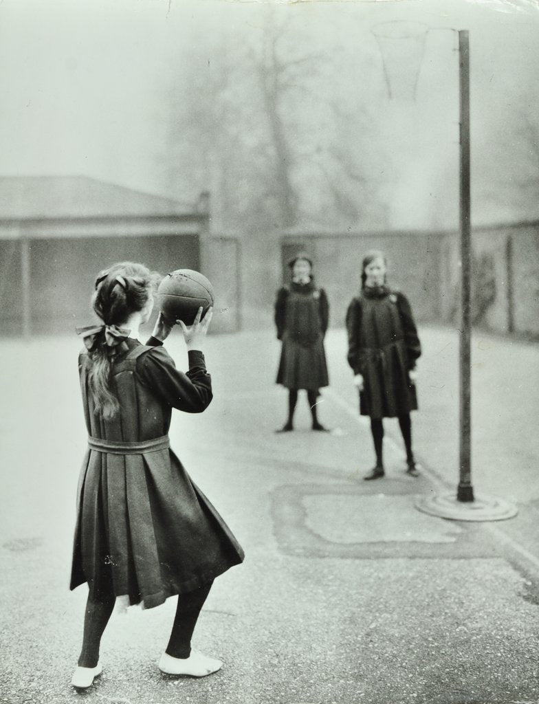 Detail of Girls playing netball, Chelsea Secondary School (Hortensia Road School), London, 1911 by Unknown