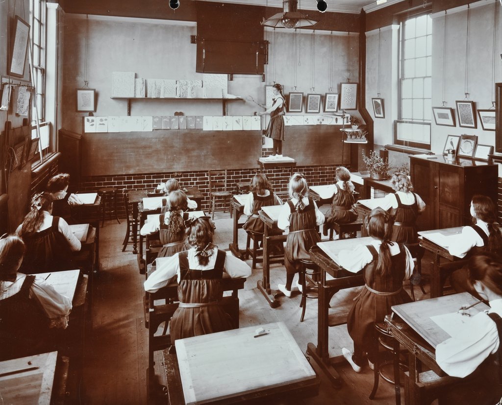 Detail of Art lesson, Fulham County Secondary School, London, 1908 by Unknown