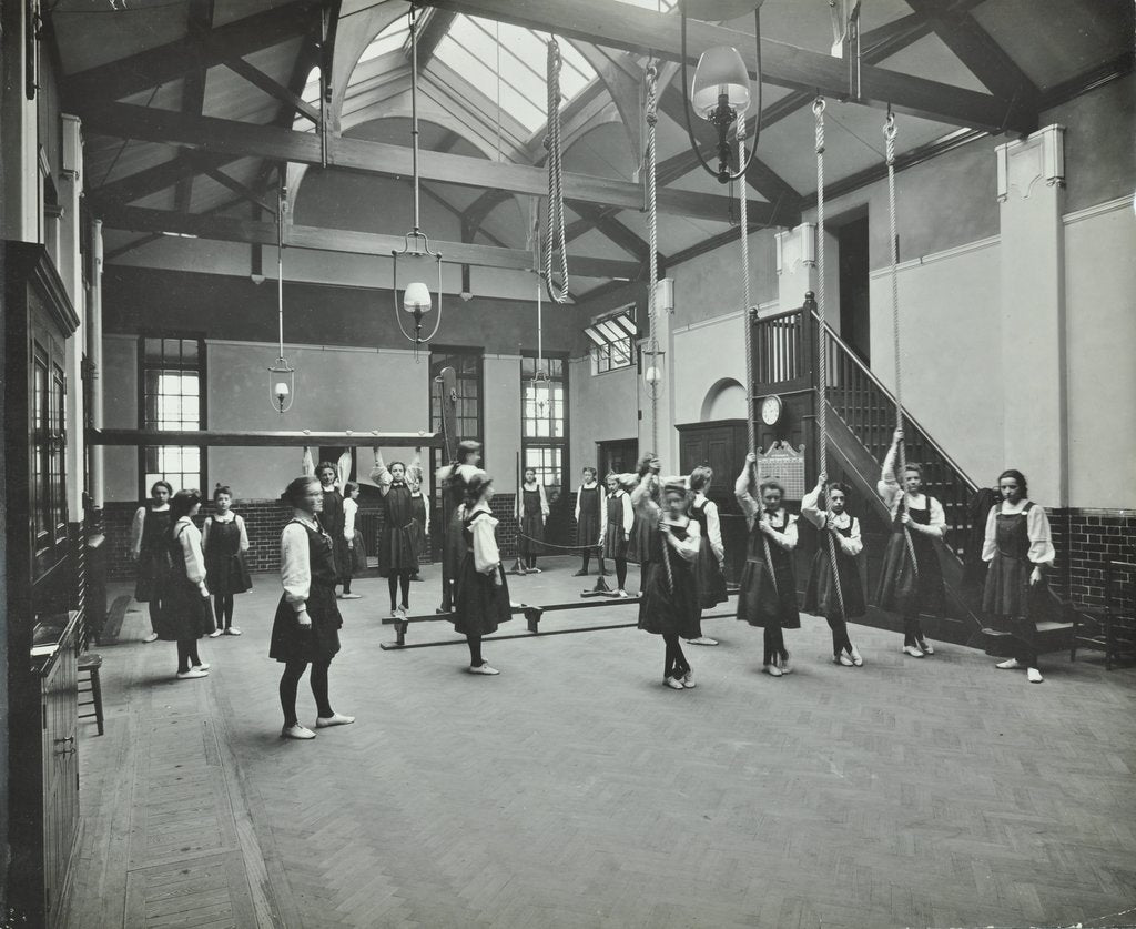 Detail of Girls in the gymnasium, Fulham County Secondary School, London, 1908 by Unknown