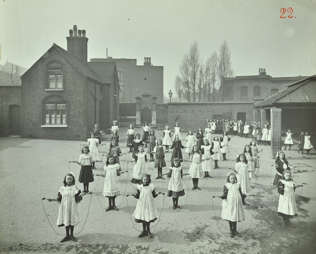 Detail of Girls skipping, Rushmore Road Girls School, Hackney, 1908 by Unknown