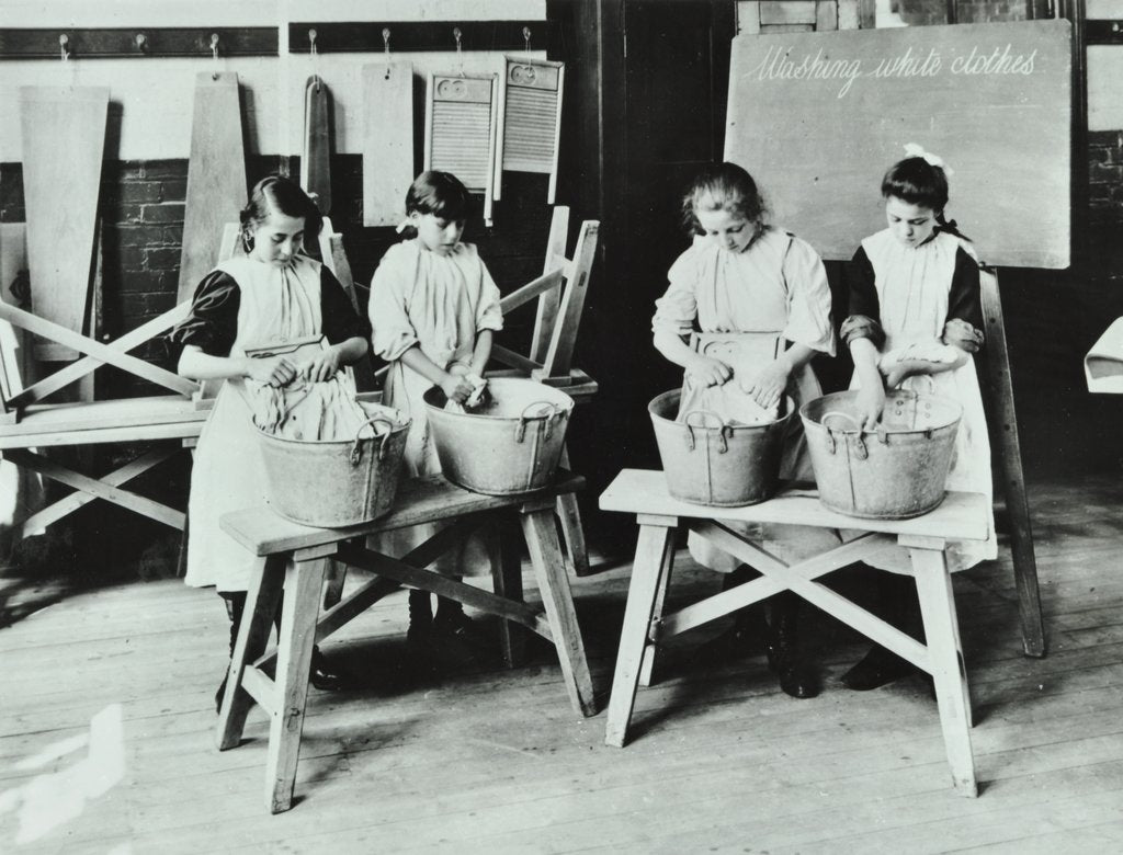 Detail of Laundry work, Tennyson Street School, Battersea, London, 1907 by Unknown