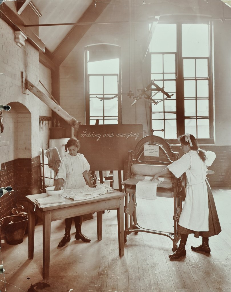 Detail of Laundry work, Tennyson Street School, Battersea, London, 1907 by Unknown