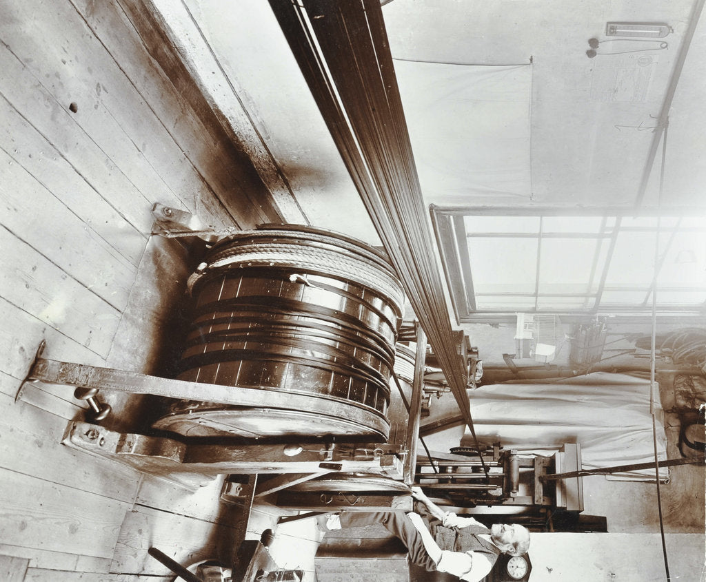 Detail of Spitalfields silk weaving industry, Alma Road, Bethnal Green, London, 1909 by Unknown