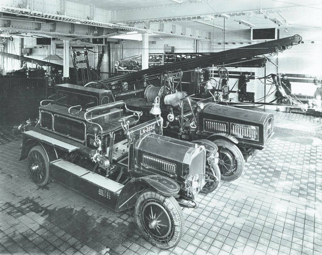 Detail of Fire engines at Cannon Street Fire Station, City of London, 1913 by Unknown