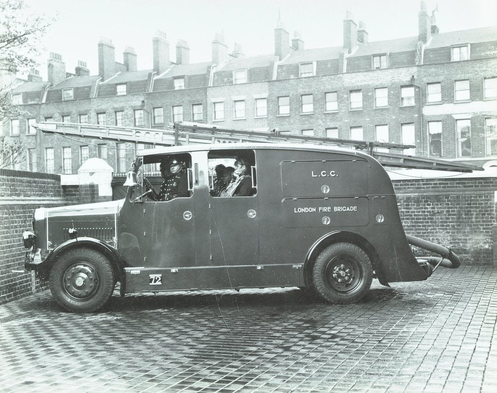 Detail of Firemen inside a fire engine, Kingsland Road Fire Station, London, 1935 by Unknown