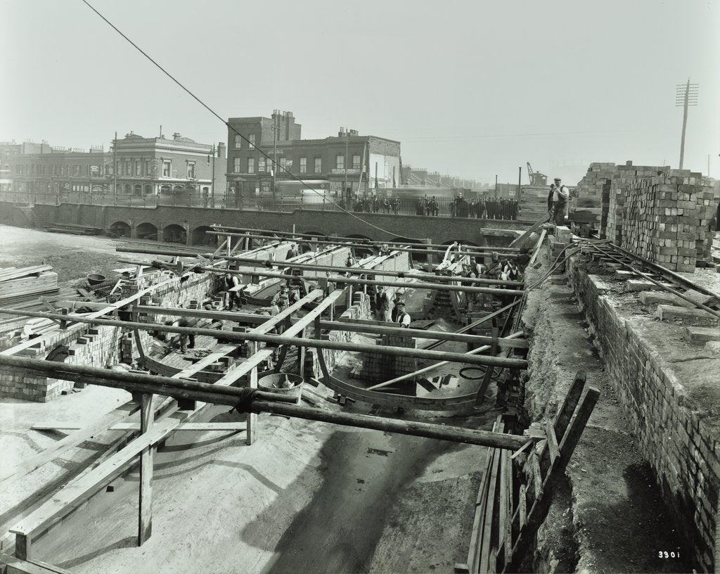 Detail of Building the sewer at Stratford High Street, West Ham, London, 1905 by Unknown