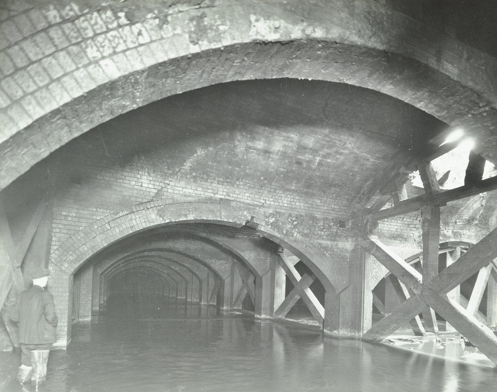 Detail of Damaged interior of the underground reservoir, Beckton Sewage Works, London, 1938 by Unknown