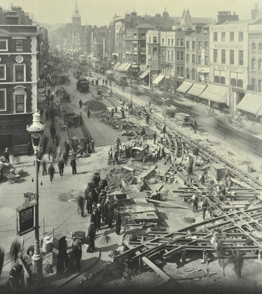 Detail of Tramlines being laid, Whitechapel High Street, London, 1929 by Unknown