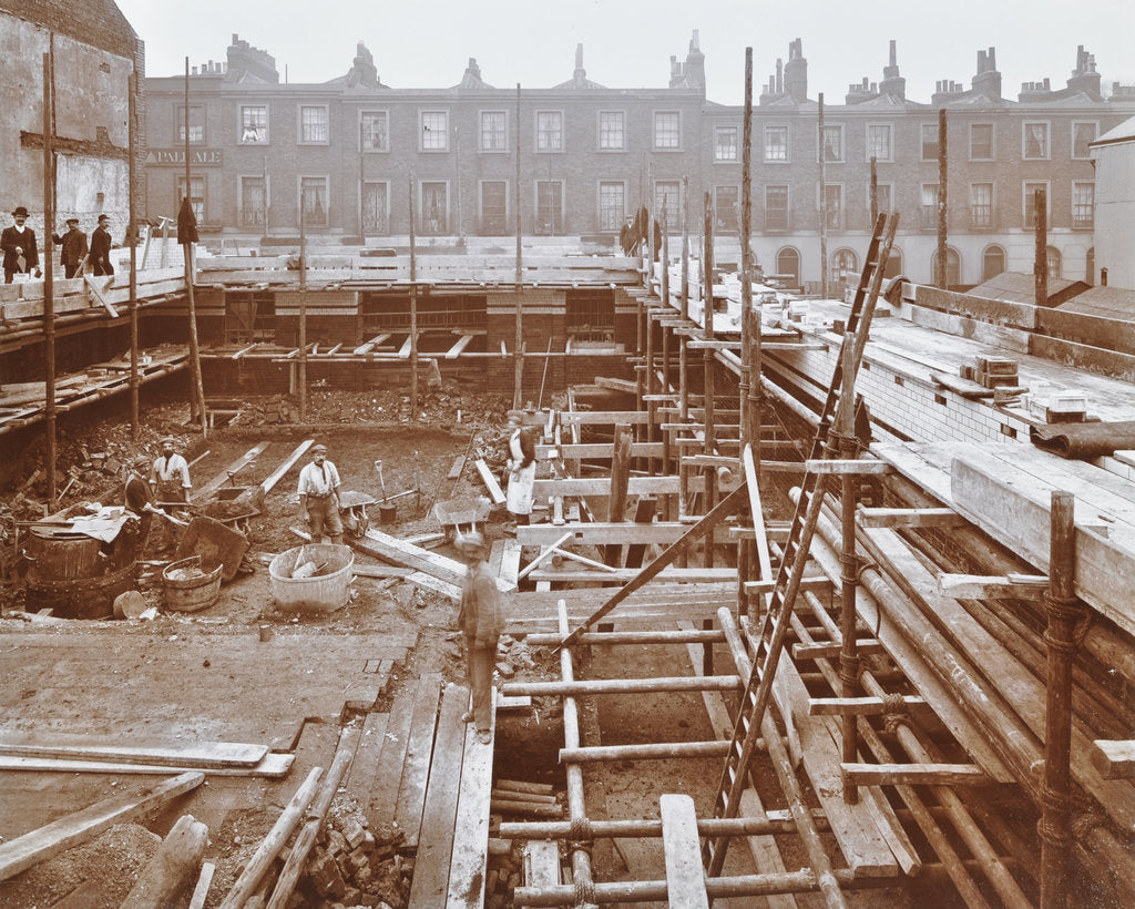 Detail of Men building the Camden Town Sub-Station, London, 1908 by Unknown