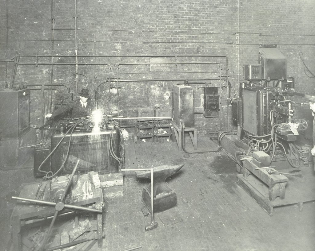 Detail of Men welding, Charlton Central Repair Depot, London, 1932 by Unknown