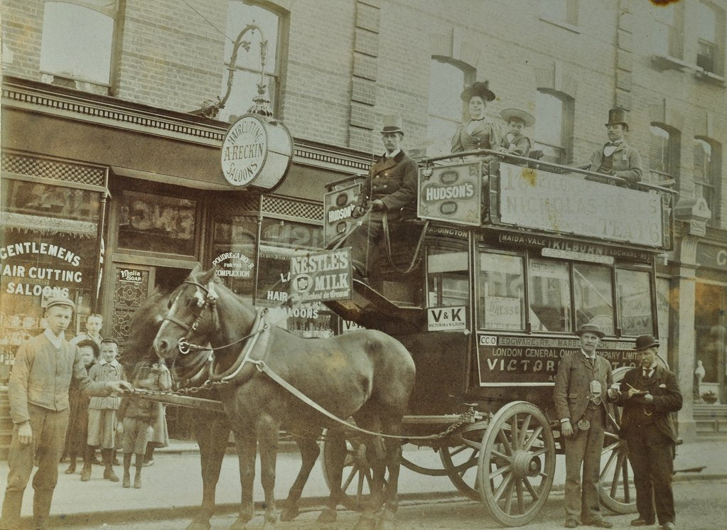 Detail of Horse-drawn omnibus and passengers, London, 1900 by Unknown