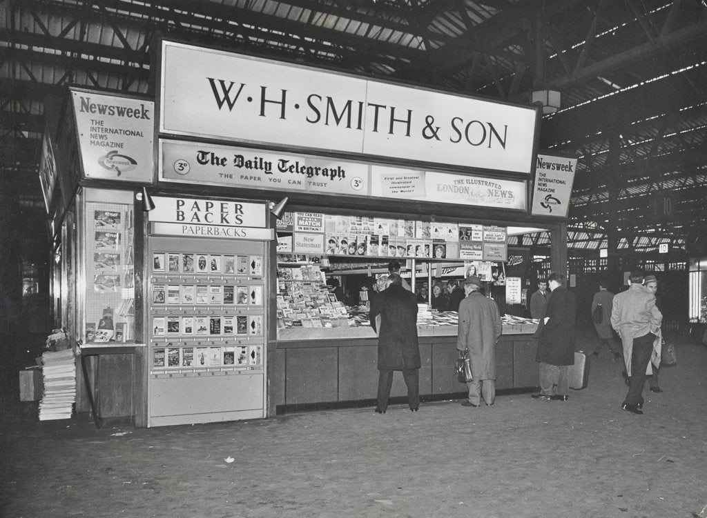 Detail of WH Smith's bookstall at Waterloo Station, Lambeth, London, 1960 by Unknown