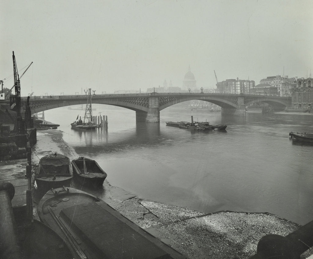 Detail of Barges at Bankside, looking upstream towards Southwark Bridge, London, 1913 by Unknown