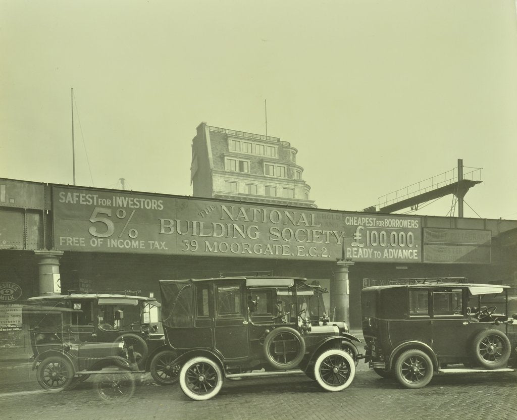 Detail of Cars parked outside London Bridge Station, 1931 by Unknown