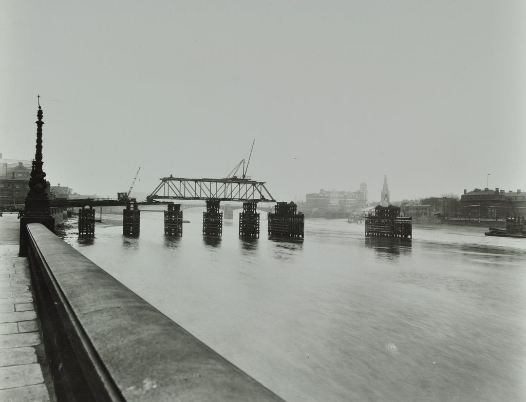 Detail of Temporary bridge over the River Thames being dismantled, London, 1948 by Unknown