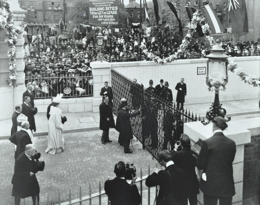 Detail of The Prince of Wales officially opening the Rotherhithe Tunnel, Bermondsey, London, 1908 by Unknown