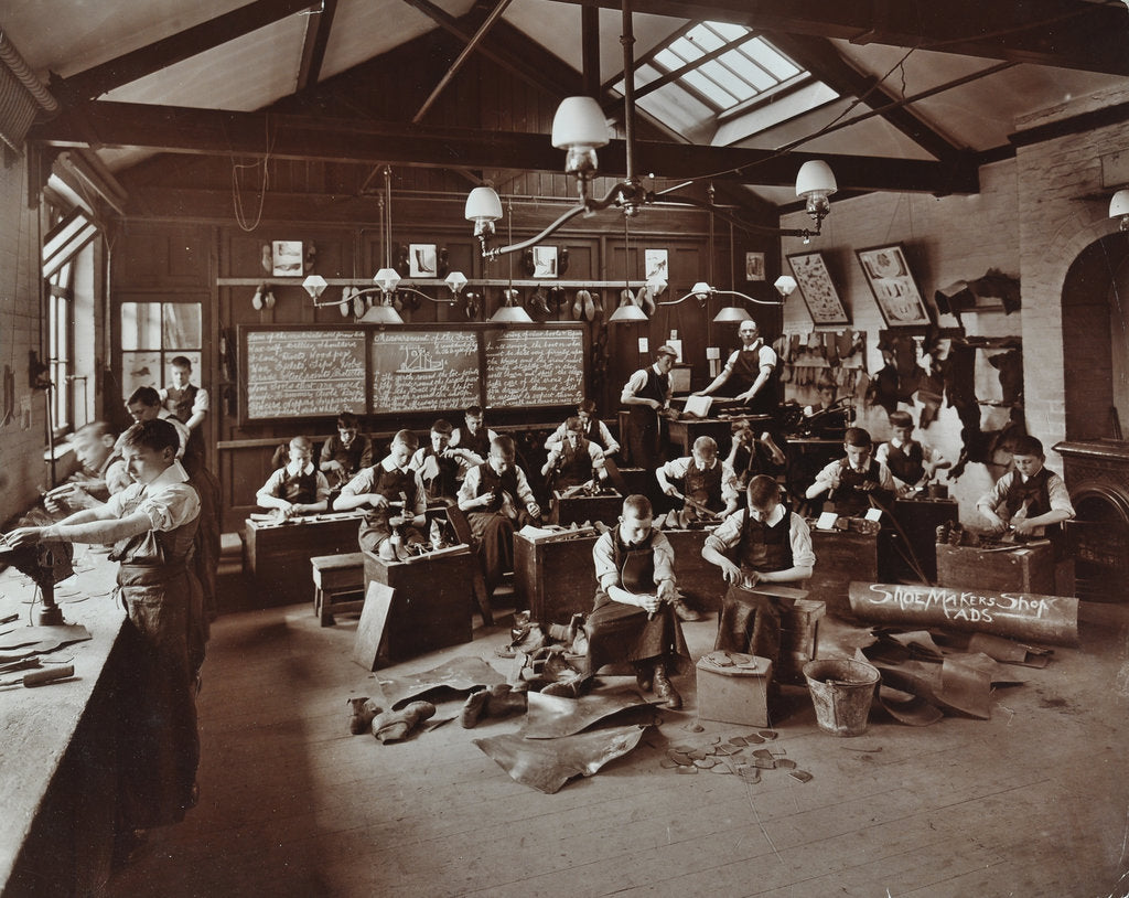 Detail of Boys making shoes at the Anerley Residential School for Elder Deaf Boys, Penge, 1908 by Unknown