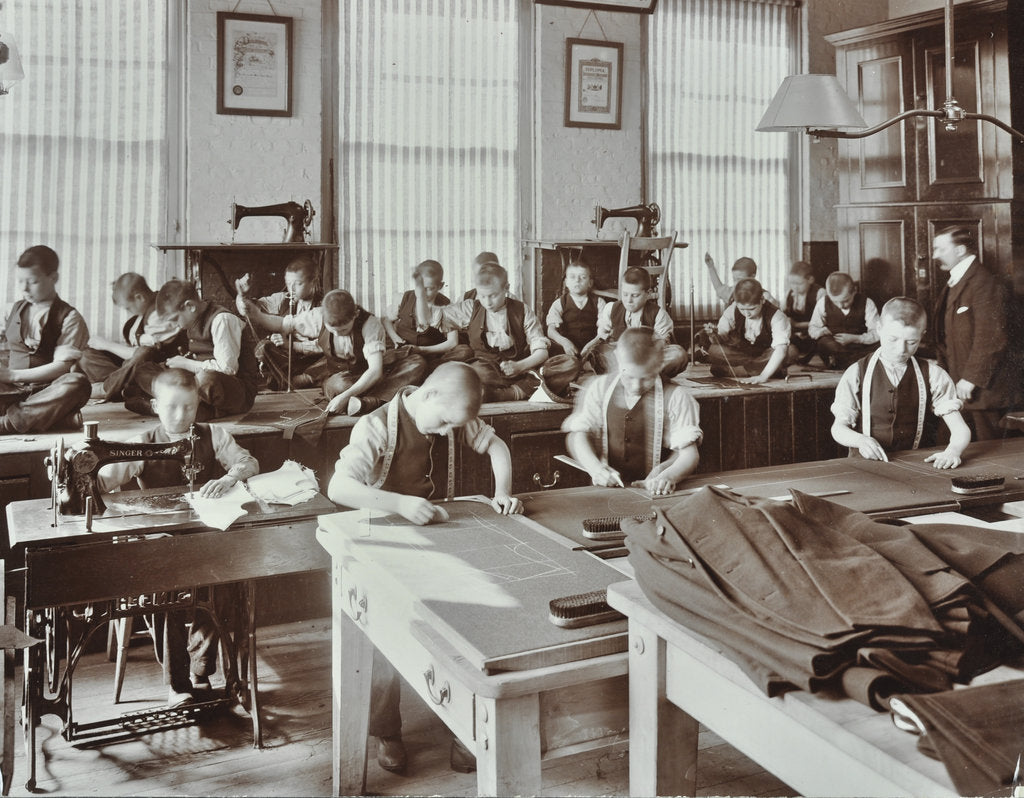 Detail of Boys' tailoring class at Highbury Truant School, London, 1908 by Unknown