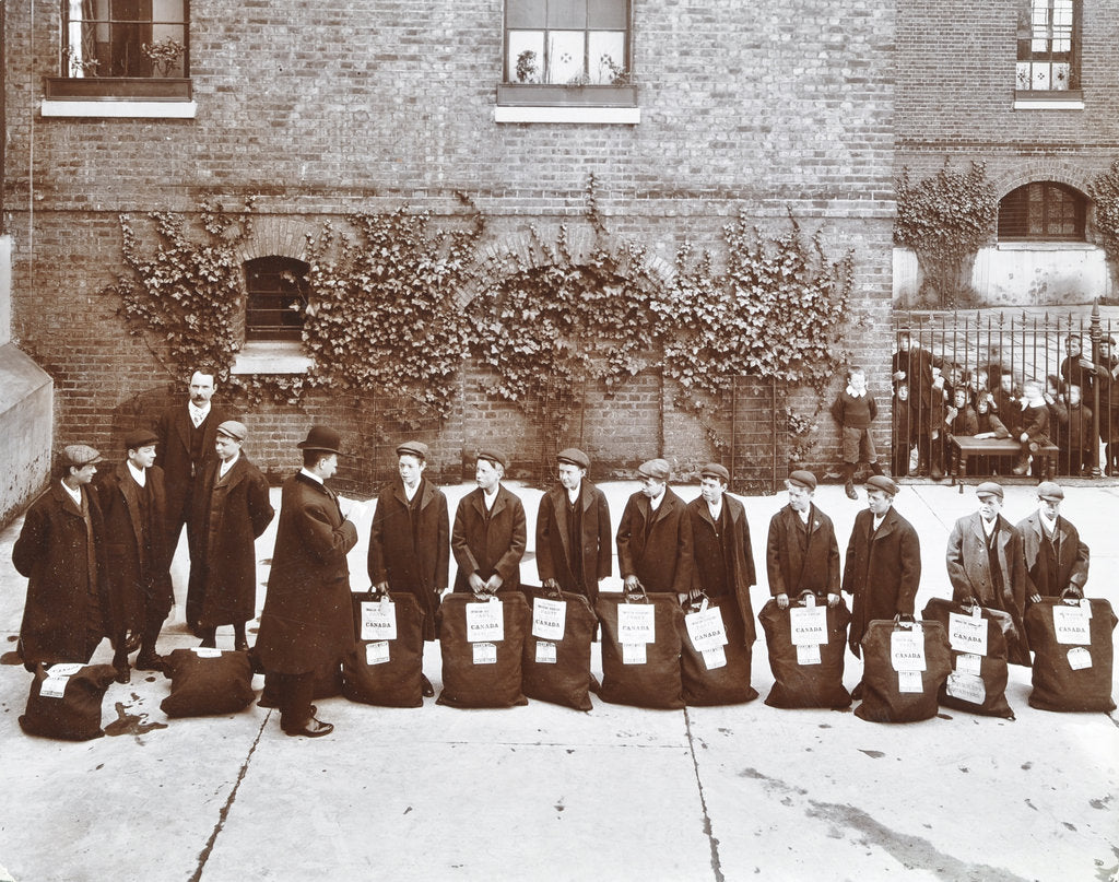 Detail of Roll call of boys about to emigrate to Canada, Essex, 1908 by Unknown