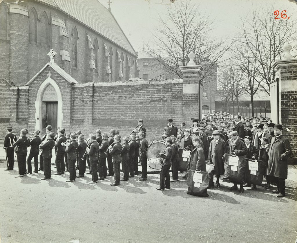 Detail of Boys emigrating to Canada setting off from Saint Nicholas Industrial School, Essex, 1908 by Unknown