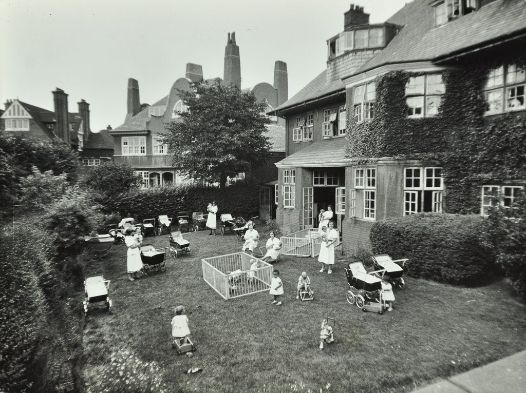 Detail of Children and carers in a garden, Hampstead, London, 1960 by Unknown