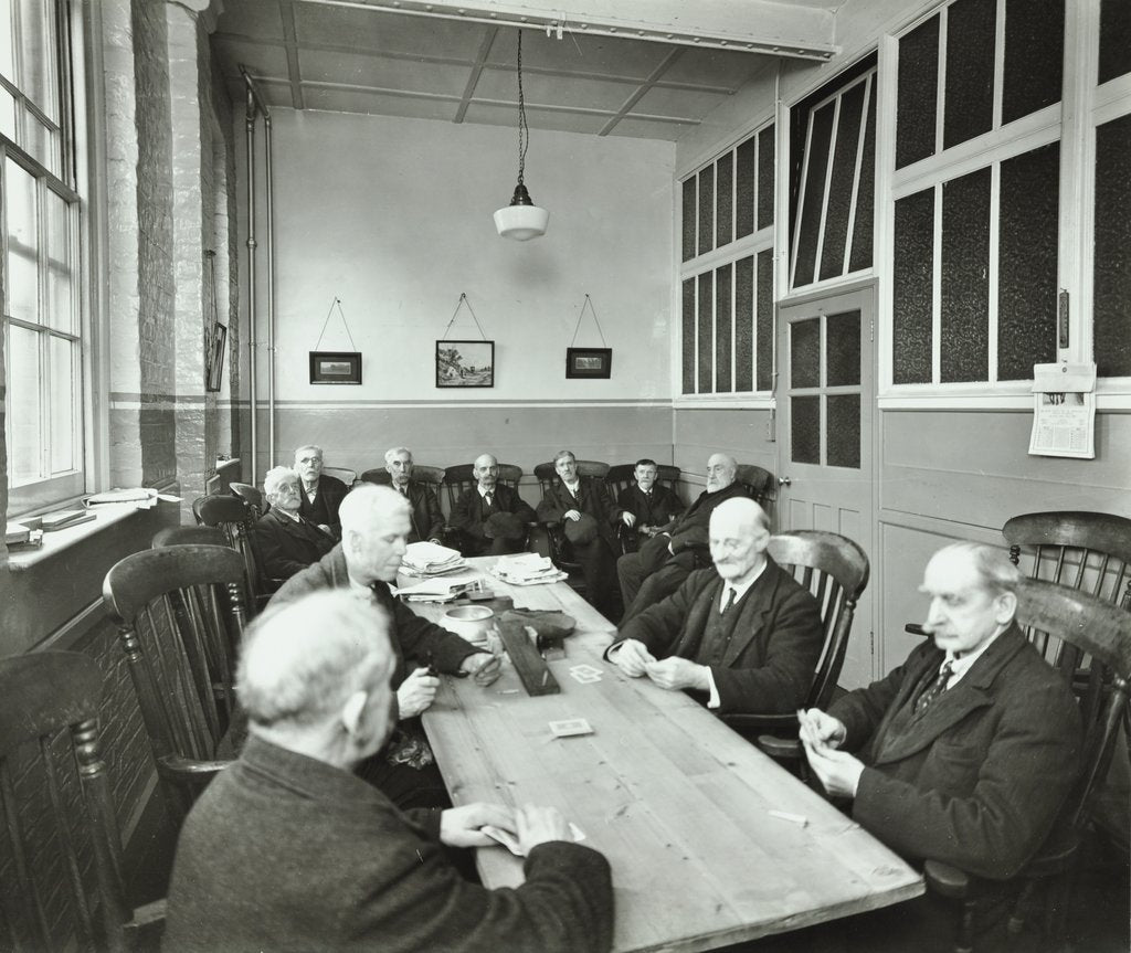 Detail of Pensioners playing cards in the Men's Day Room, Lambeth Home for Aged Poor, London, 1935 by Unknown