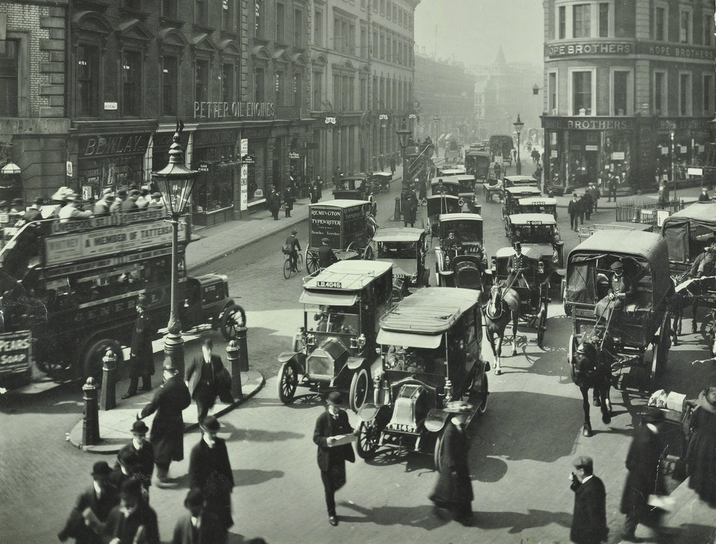 Detail of Pedestrians and traffic, Victoria Street, London, April 1912 by Unknown