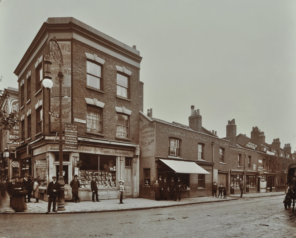 Detail of Row of shops in Lea Bridge Road, Hackney, London, September 1909 by Unknown