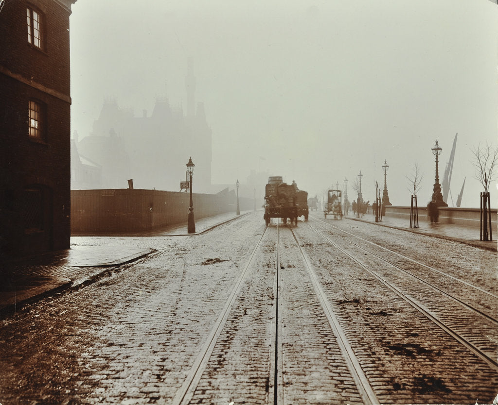 Detail of Tramlines and vehicles on the Albert Embankment, Lambeth, London, 1909 by Unknown